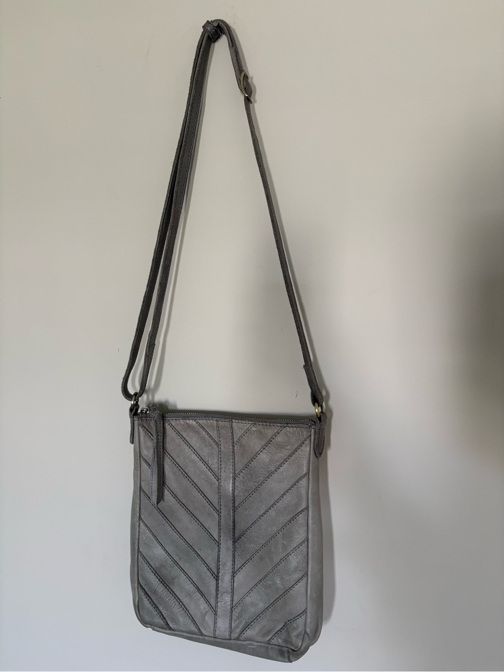 Margot leather Gray Chevron Stitch Crossbody Bag